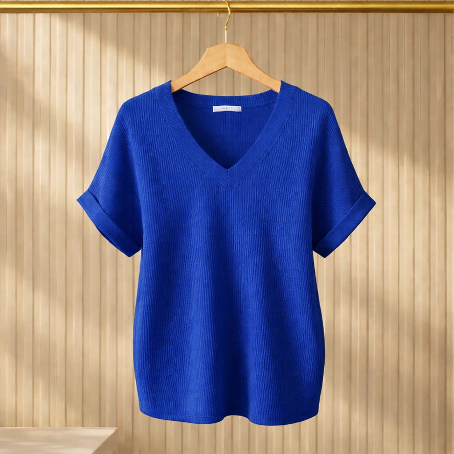 Basic Wave Rib V-neck SS Tunic Top