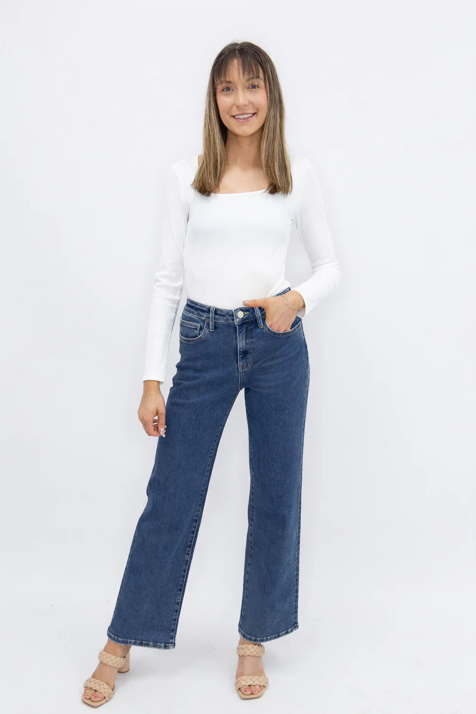 Dark Wash Straight-Leg Denim Blue