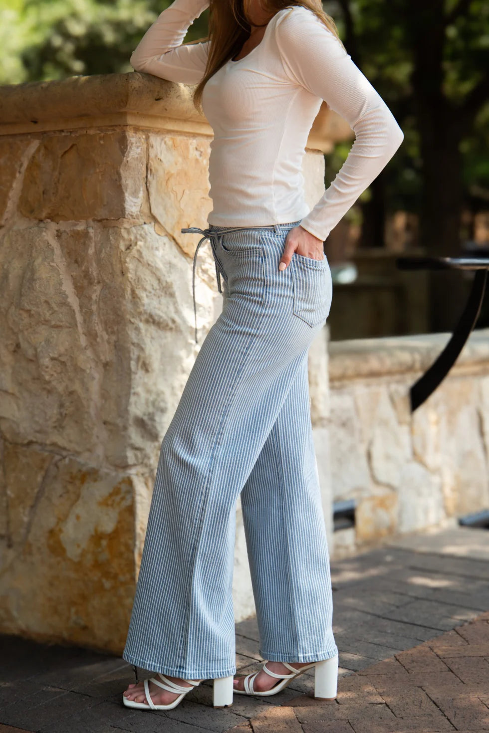 Striped Straight-Leg Jeans Blue