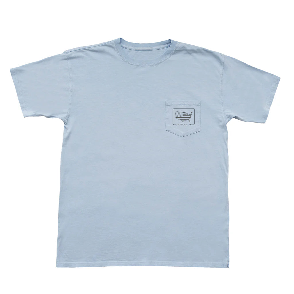 American Co Boston Tea Party SS Pocket Tee- Sky Blue