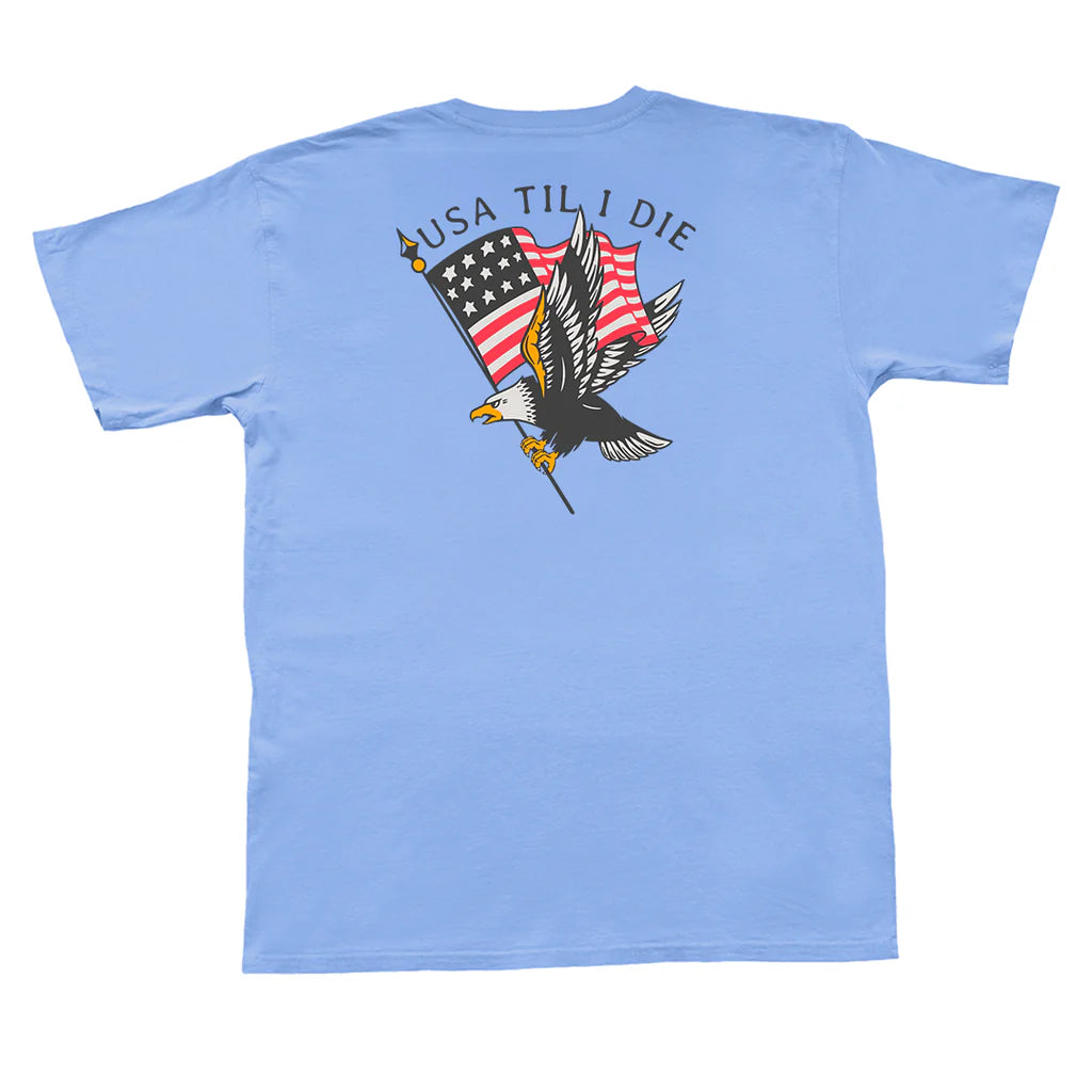 American Co Til I Die Eagle SS Pocket Tee- Barrier Blue