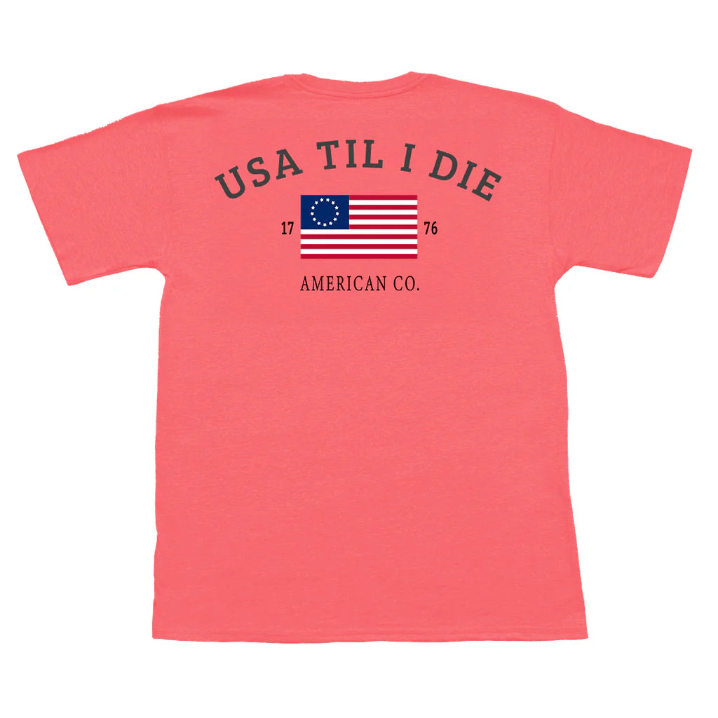 American Co USA Til I Die Flag SS Shirt- Weathered Nantucket Red