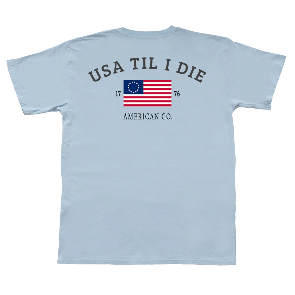 American Co Til I Die Eagle SS Pocket Tee- Barrier Blue