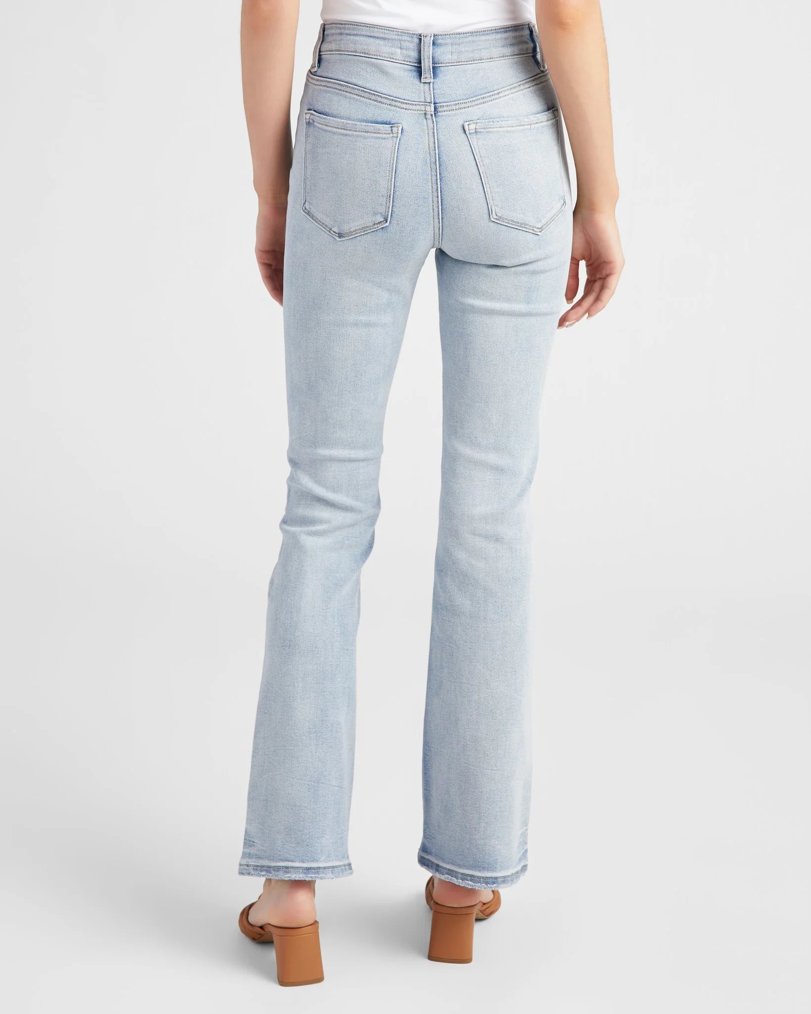 Mid Rise Distressed Hem Bootcut Jeans