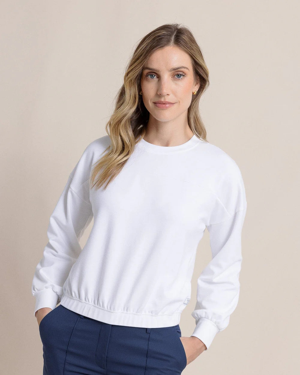 Southern Tide Addison Interlock Crew - White
