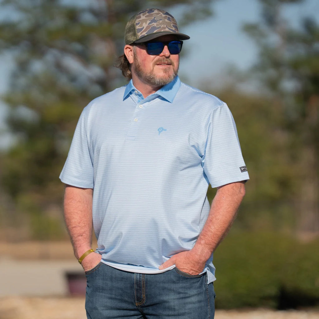 Blue Sky Stripe Performance Polo