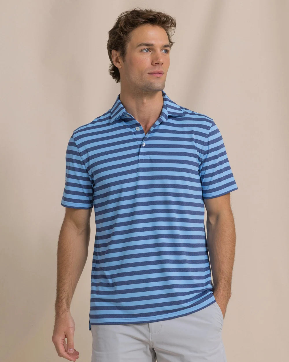 Heather Stripe Coastal Breeze Polo - Heather Ocean Channel