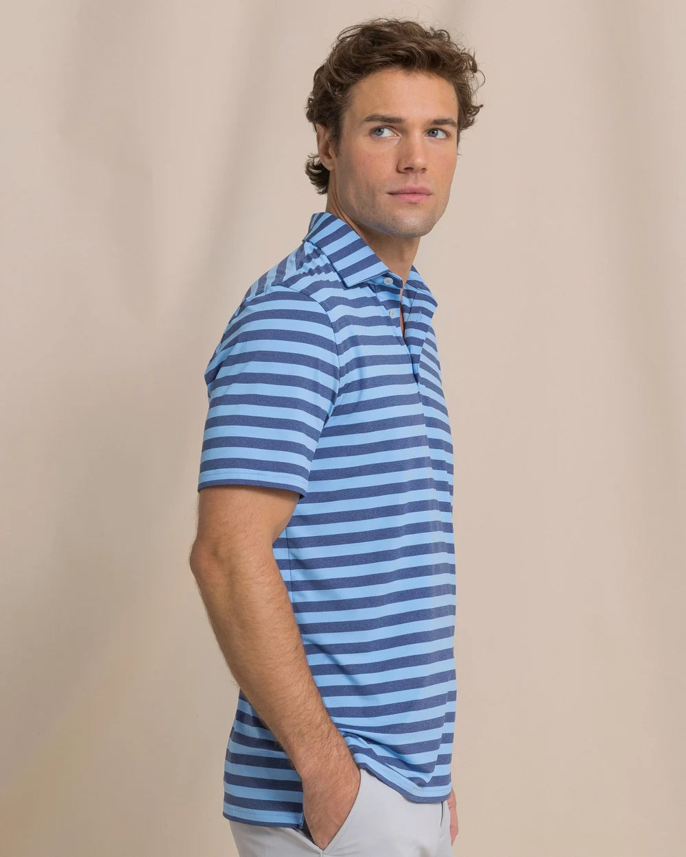 Heather Stripe Coastal Breeze Polo - Heather Ocean Channel