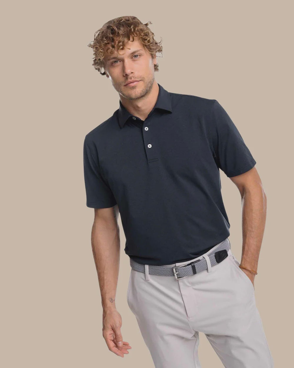 M SS Coastal Breeze Heather Perf Polo Caviar Black