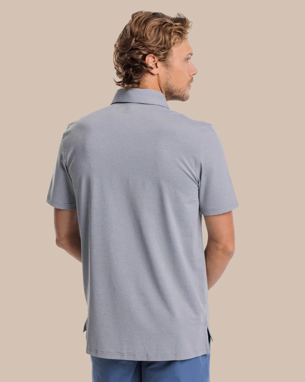 M SS Coastal Breeze Heather Perf Polo Steel Grey