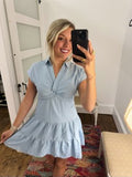 Denim Tie Front Tier Dress