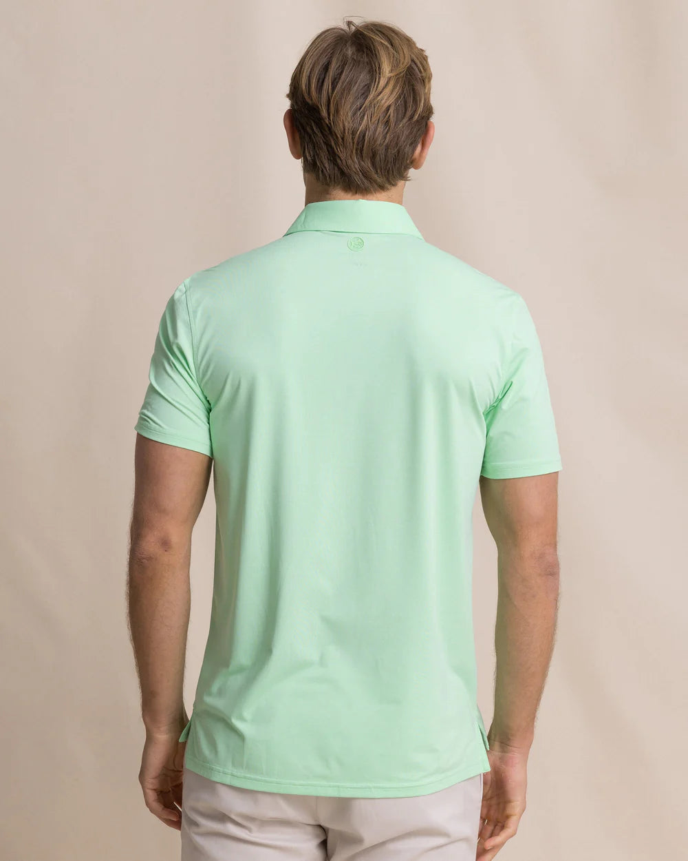 M SS Coastal Breeze Heather Perf Polo Green Ash