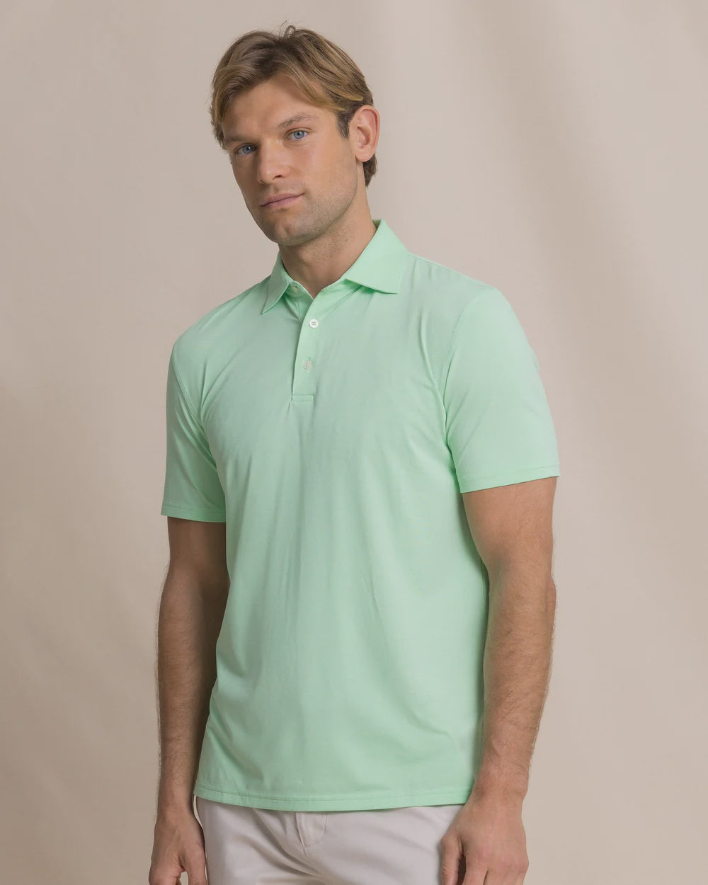 M SS Coastal Breeze Heather Perf Polo Green Ash