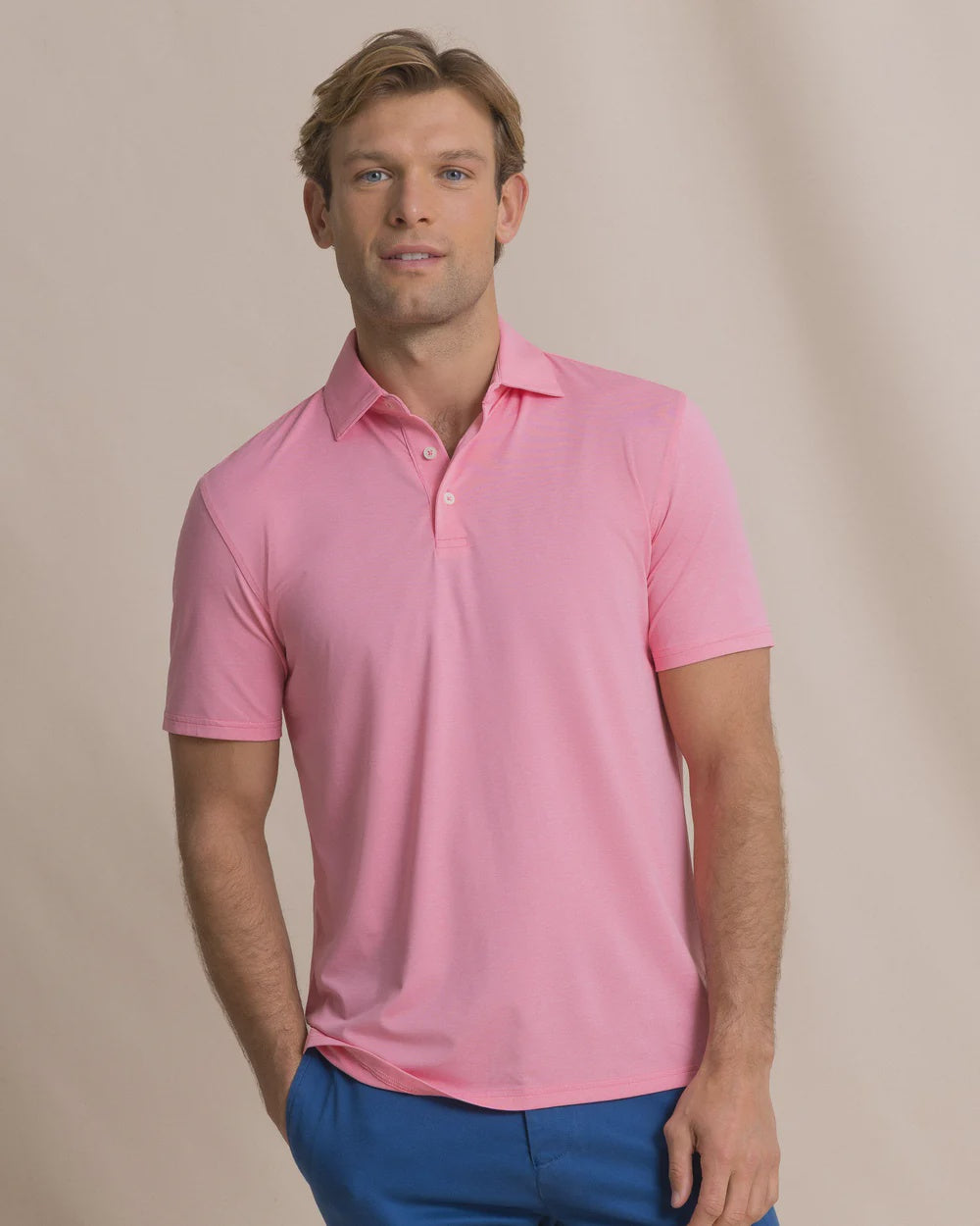 M SS Coastal Breeze Heather Perf Polo Sea Pink