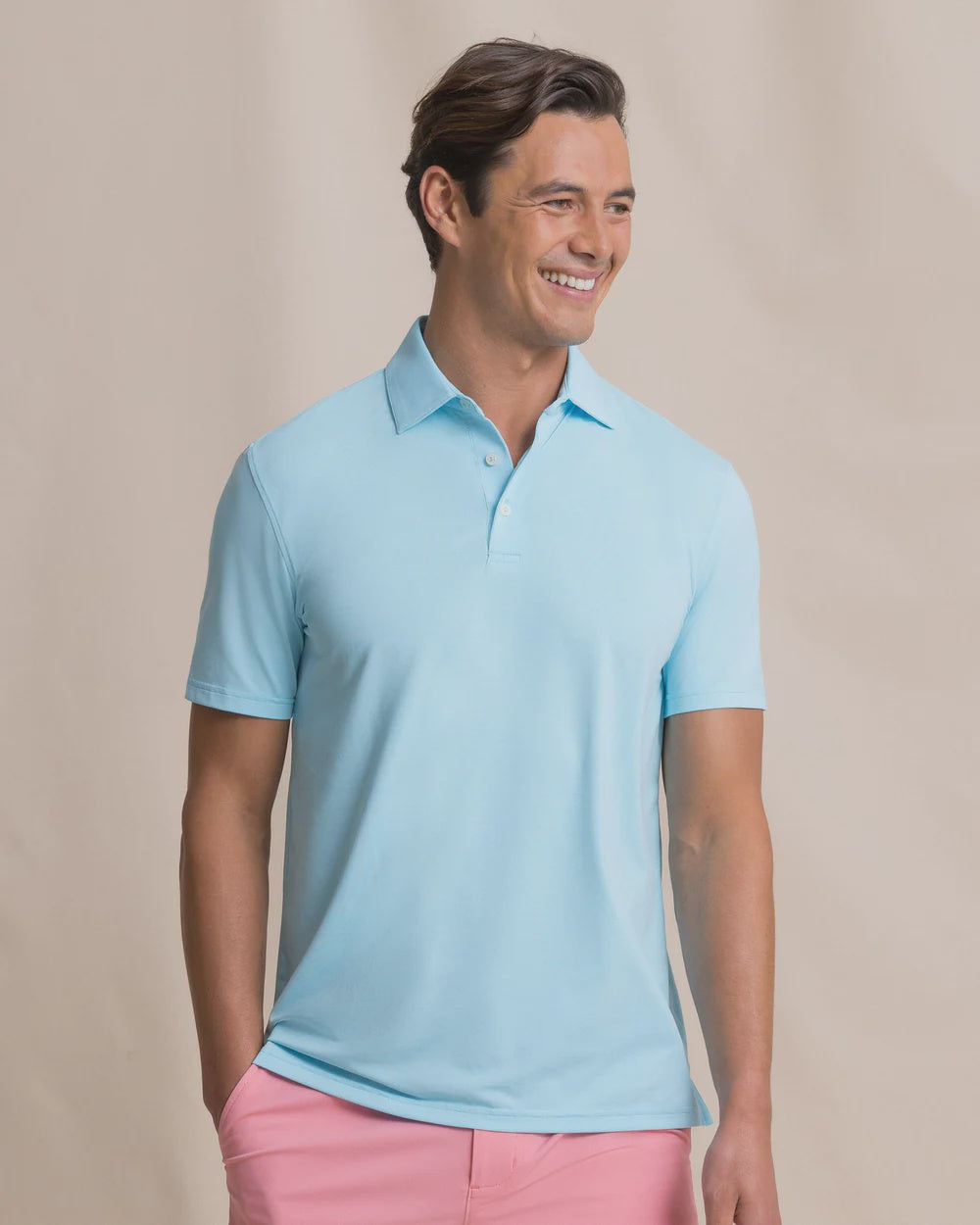 M SS Coastal Breeze Heather Perf Polo Tropical Breeze Blue