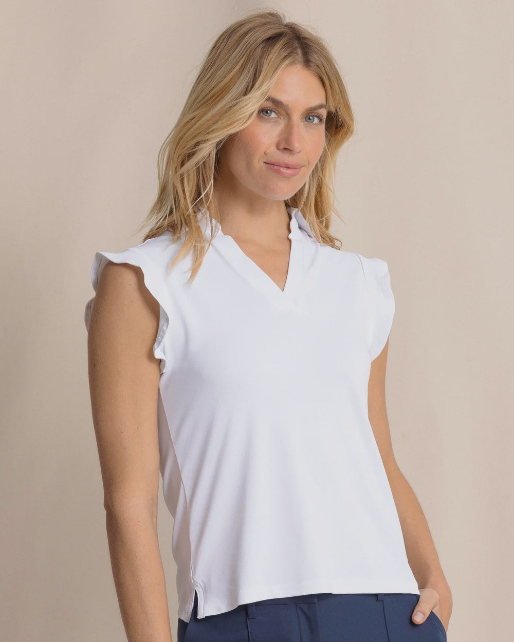 W Dayna Active Ruffle Polo Tank Classic White