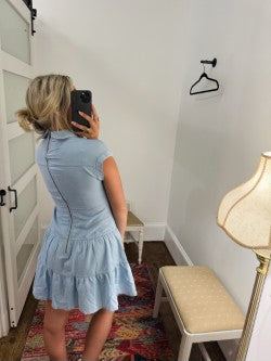 Denim Tie Front Tier Dress