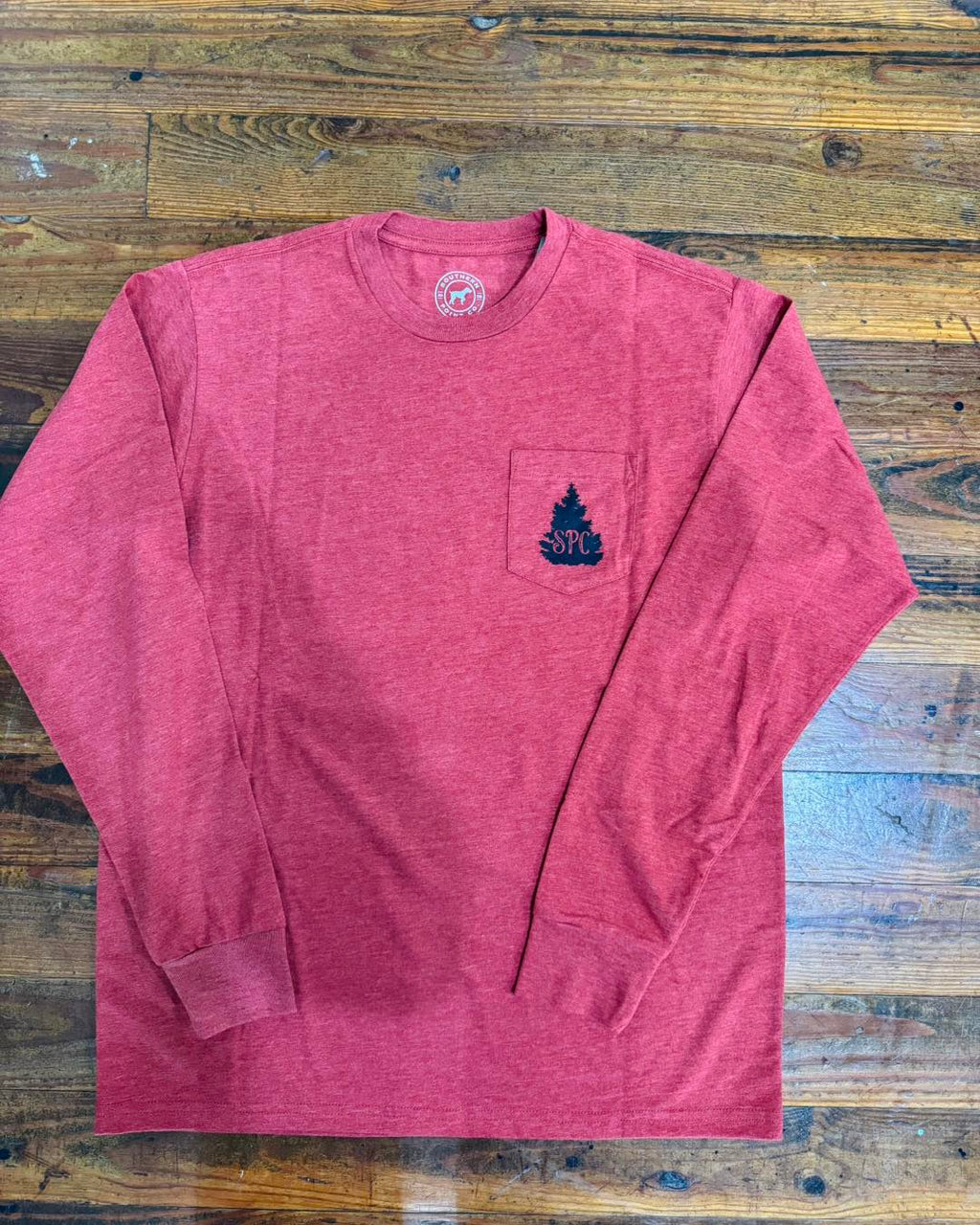 Gun Dog Christmas LS Pocket Tee Chili Oil