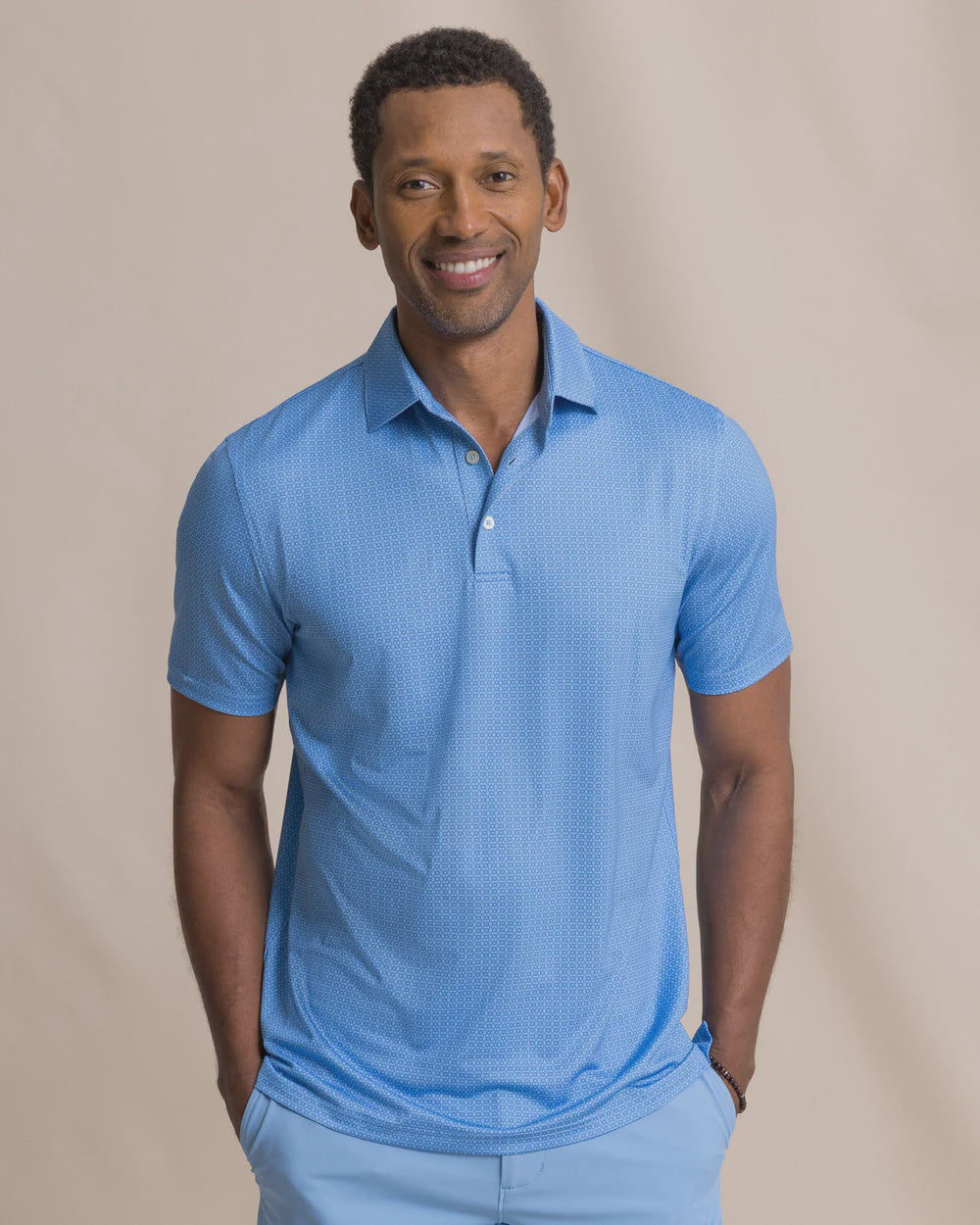 M SS Driver Seaside Geo Polo Blue Stream