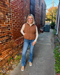 The Gillian Reversible Tan and Floral Puffer Vest
