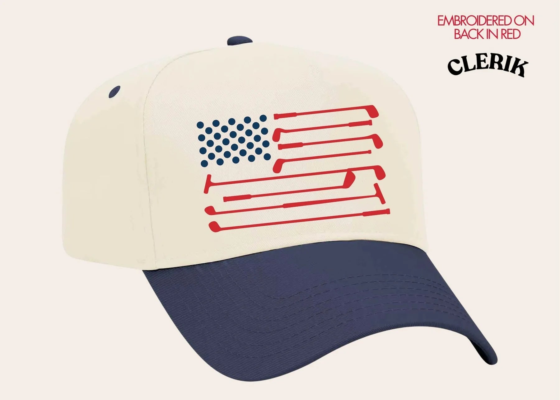W's USA Golf Clubs Tan Cap w/ Navy Bill