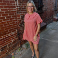 orange and white gingham dress