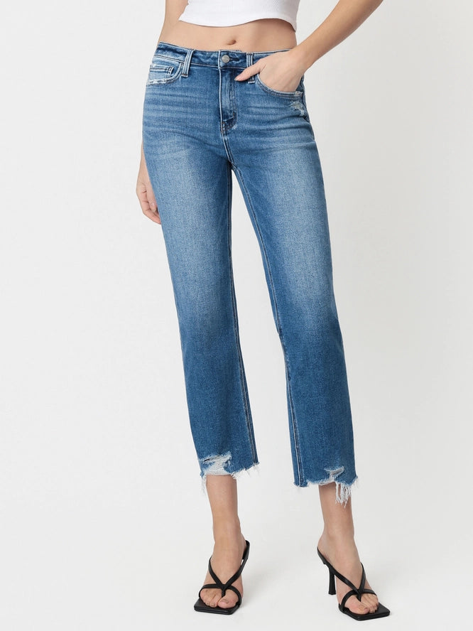 High Rise Crop Straight Jeans
