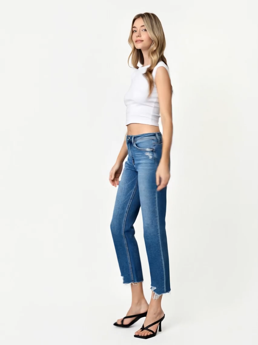 High Rise Crop Straight Jeans
