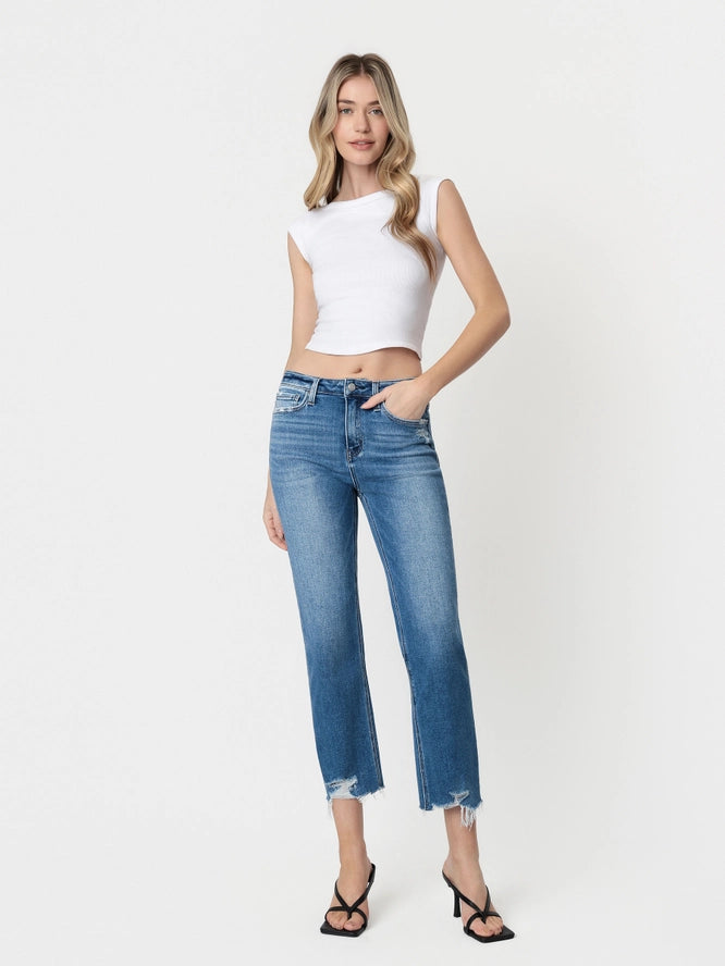 High Rise Crop Straight Jeans