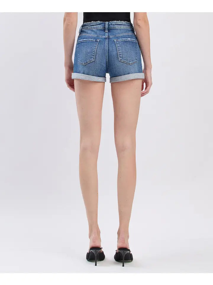 High Rise Double Cuff Shorts- soaring skies