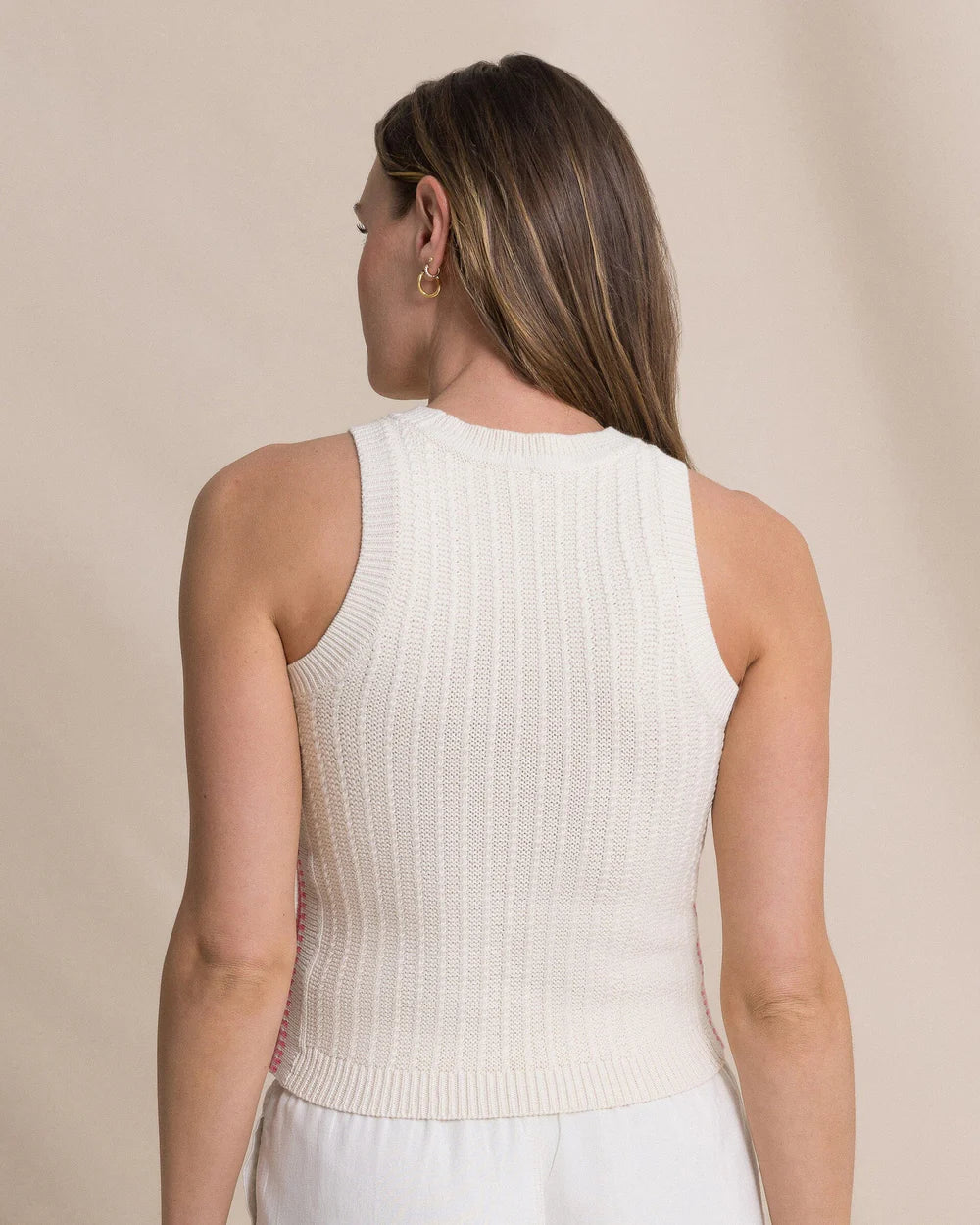 W Layla Contrast Border Sweater Tank-Sand White