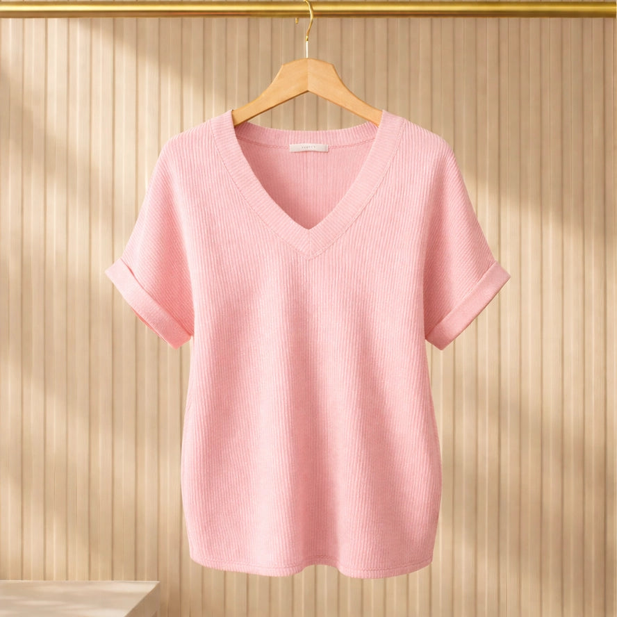 Basic Wave Rib V-neck SS Tunic Top