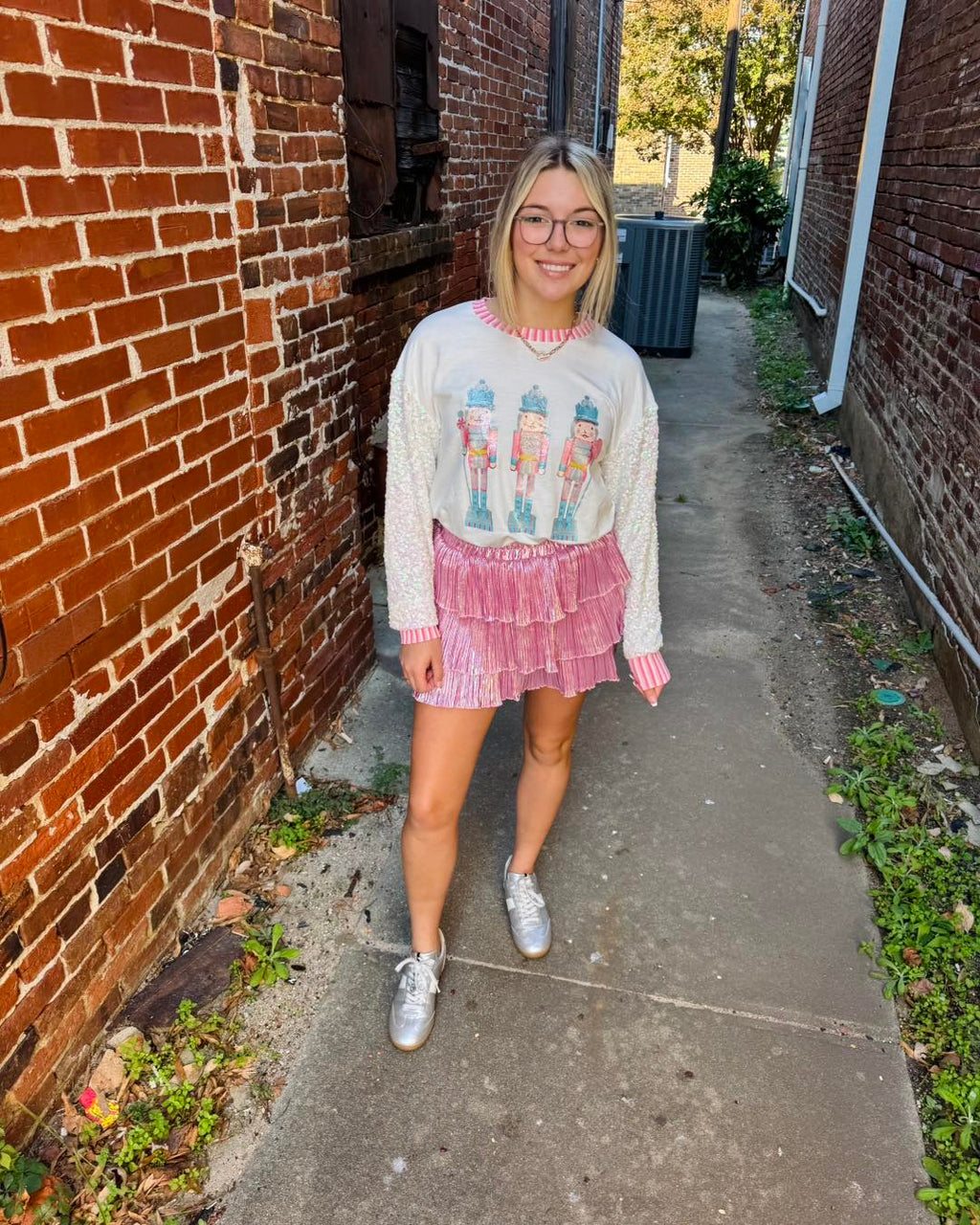 Pink Shimmer Ruffle Skirt with shorts