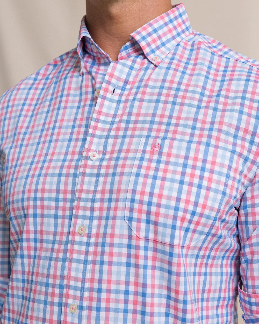 M LS Coastal Breeze Palm Valley Sportshirt-Island Pink
