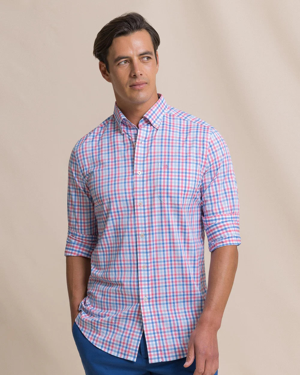 M LS Coastal Breeze Palm Valley Sportshirt-Island Pink