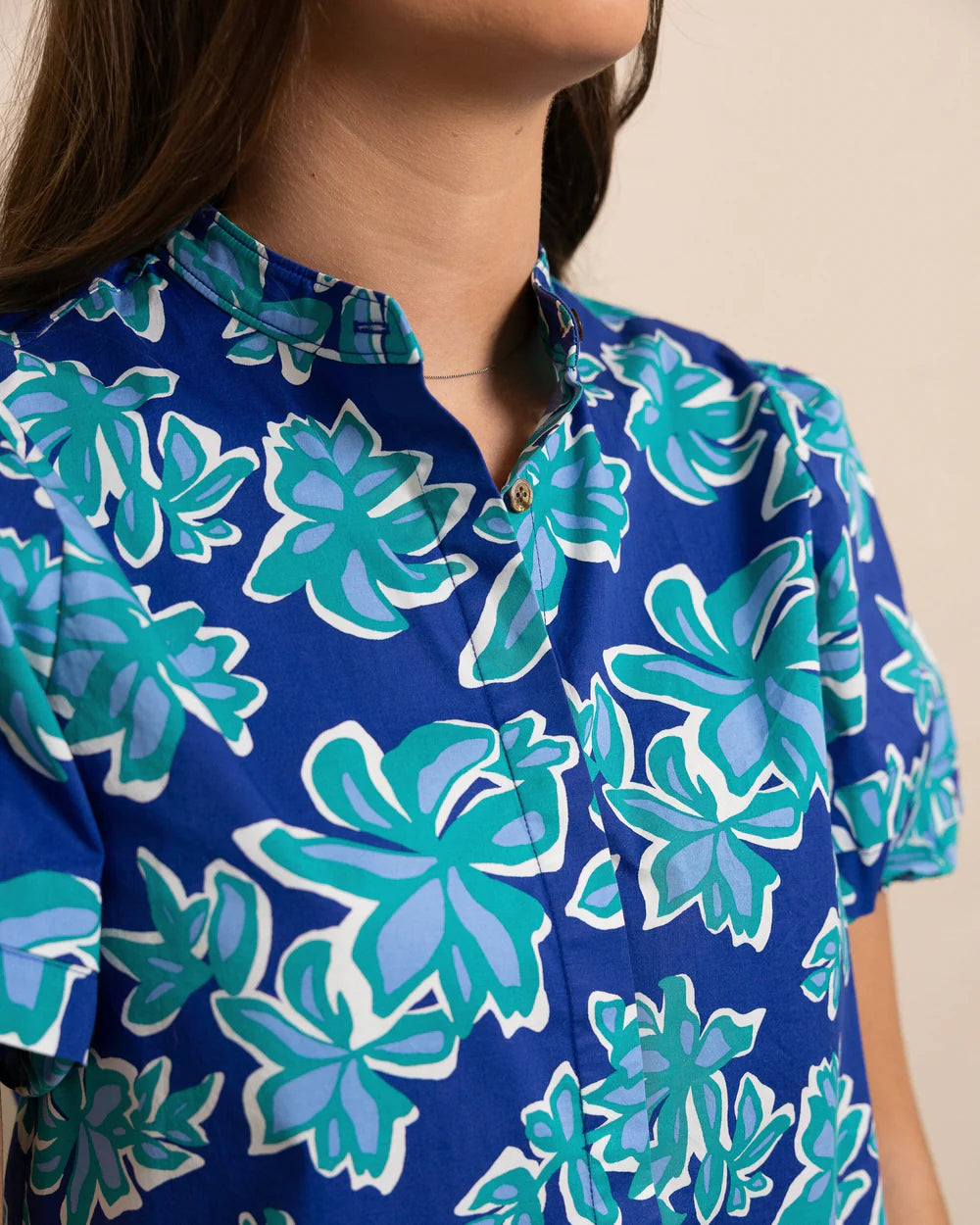 W Payge Poplin Top Surf Blue