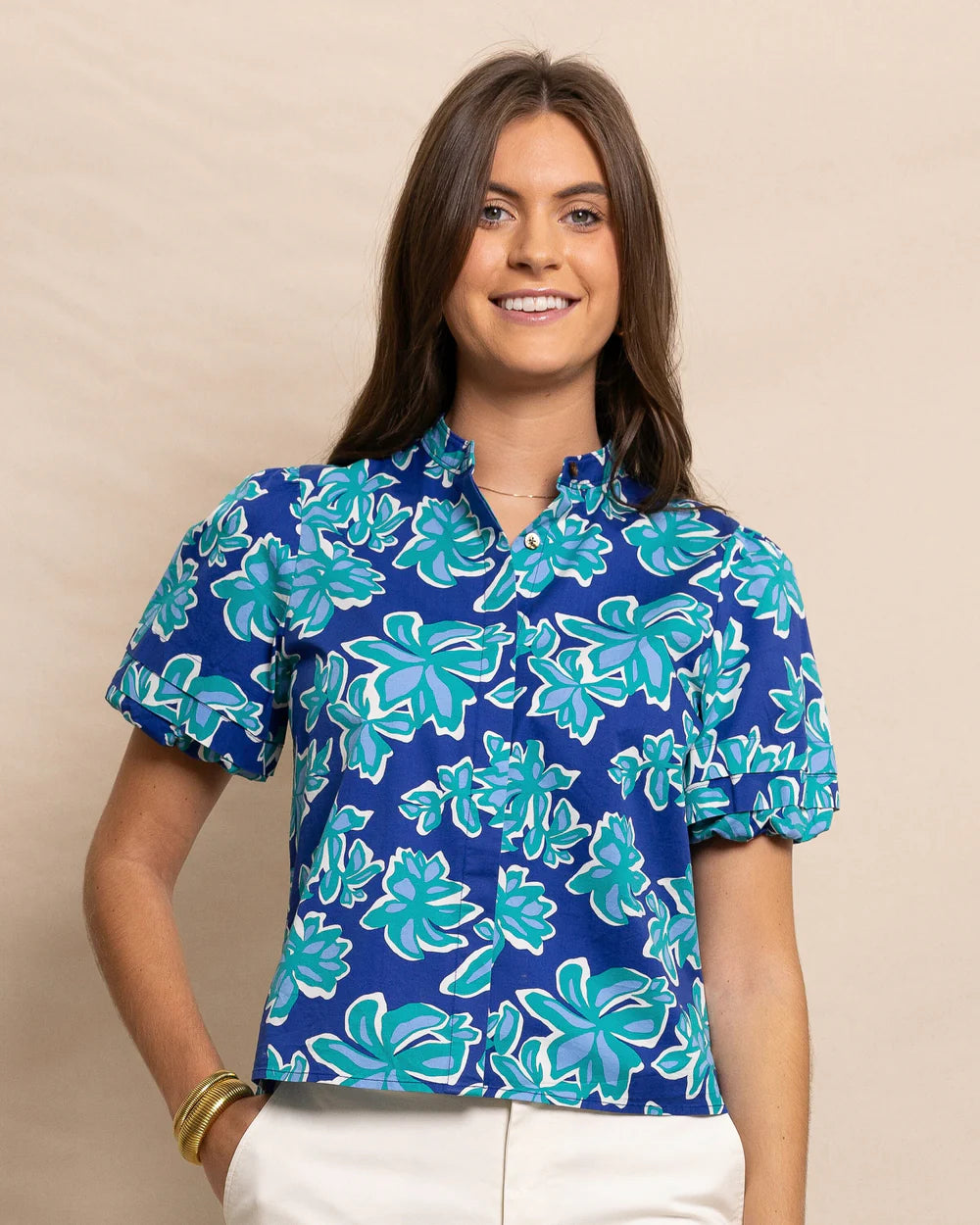W Payge Poplin Top Surf Blue