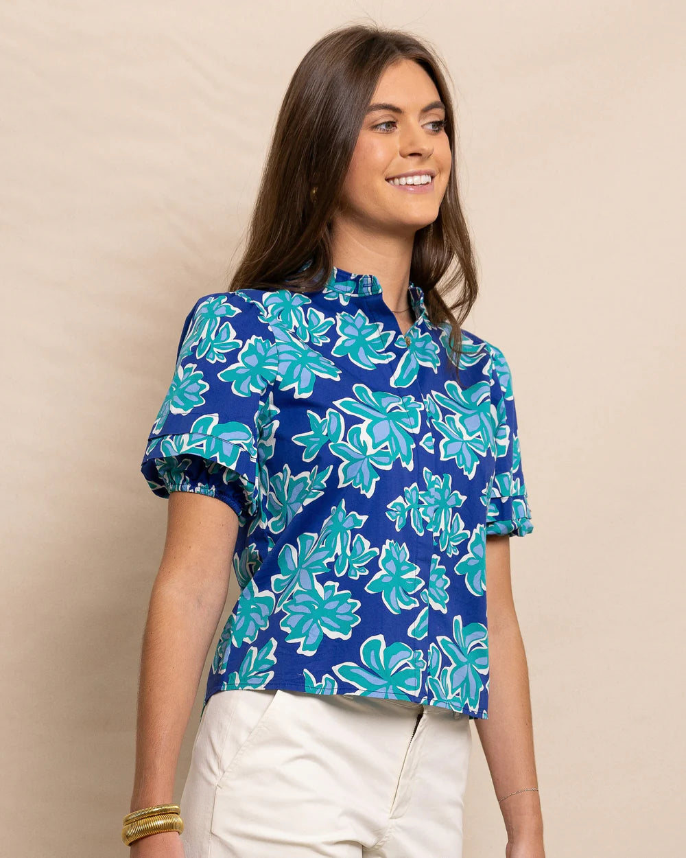 W Payge Poplin Top Surf Blue