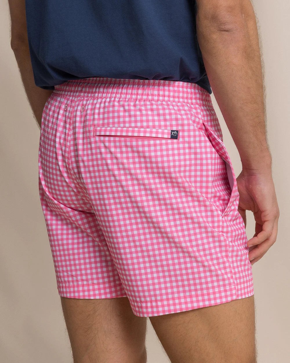 M Pelican Bay Gingham Swim Trunk-Island Pink