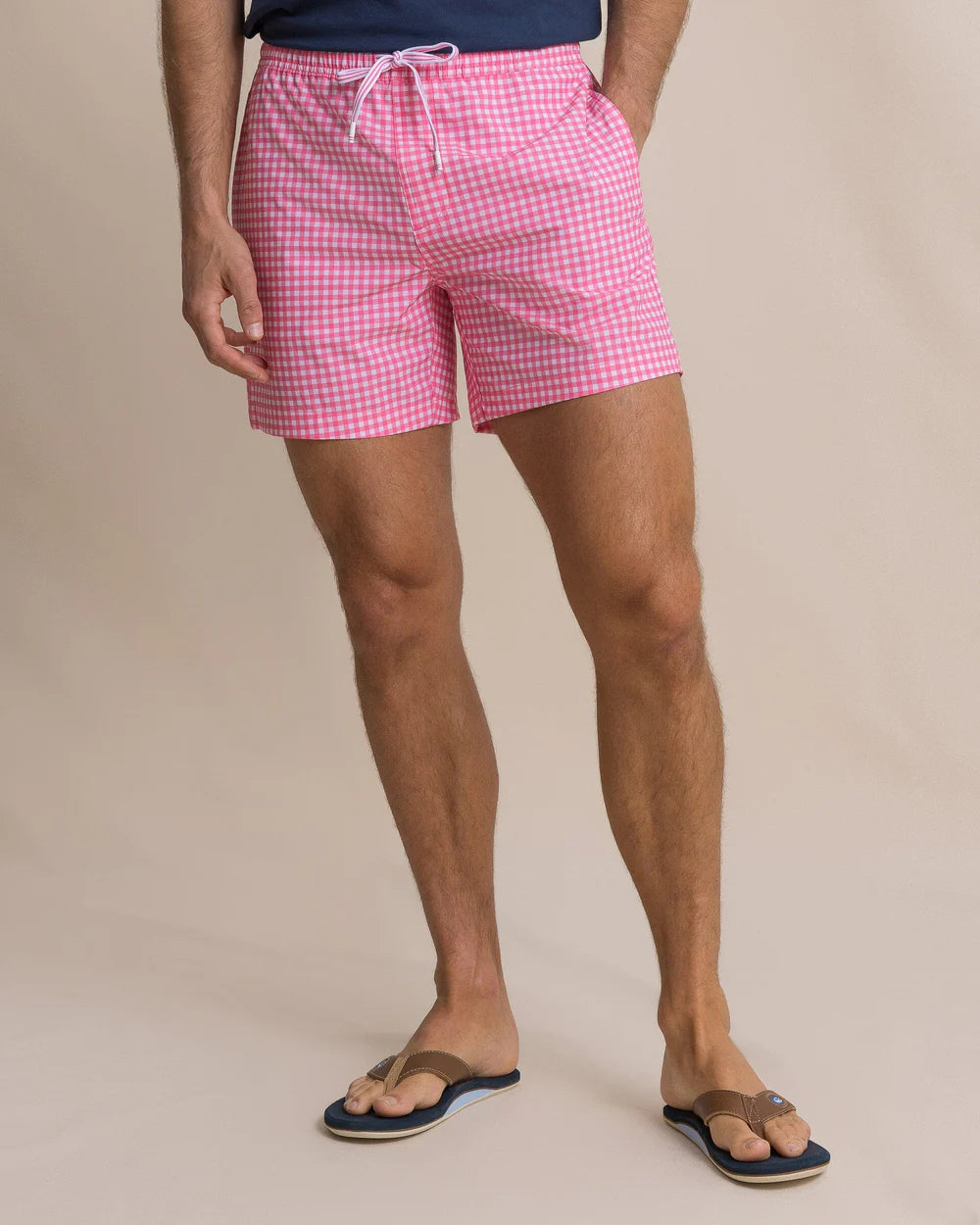 M Pelican Bay Gingham Swim Trunk-Island Pink