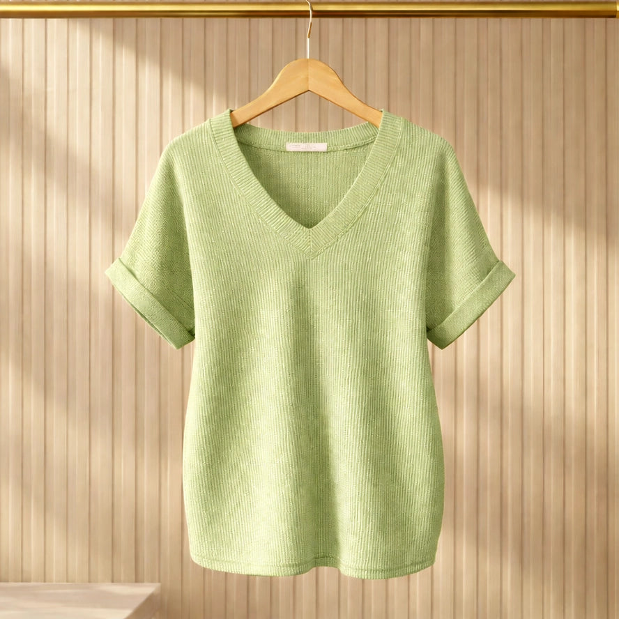 Basic Wave Rib V-neck SS Tunic Top