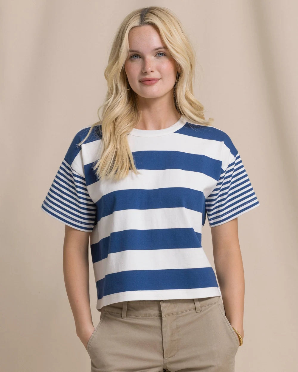 W Remi Mixed Stripe Boxy Tee - Nautical Blue