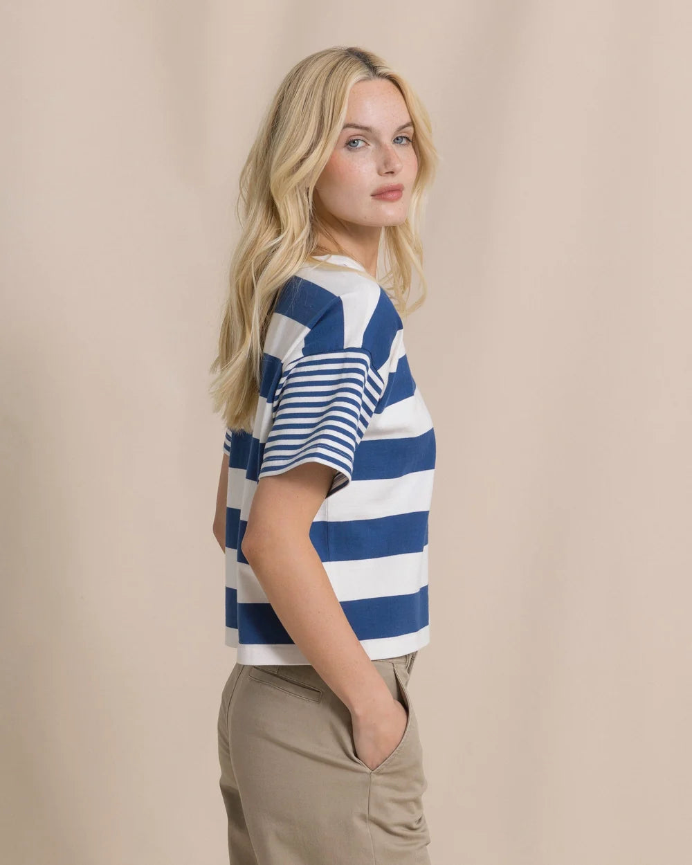W Remi Mixed Stripe Boxy Tee - Nautical Blue