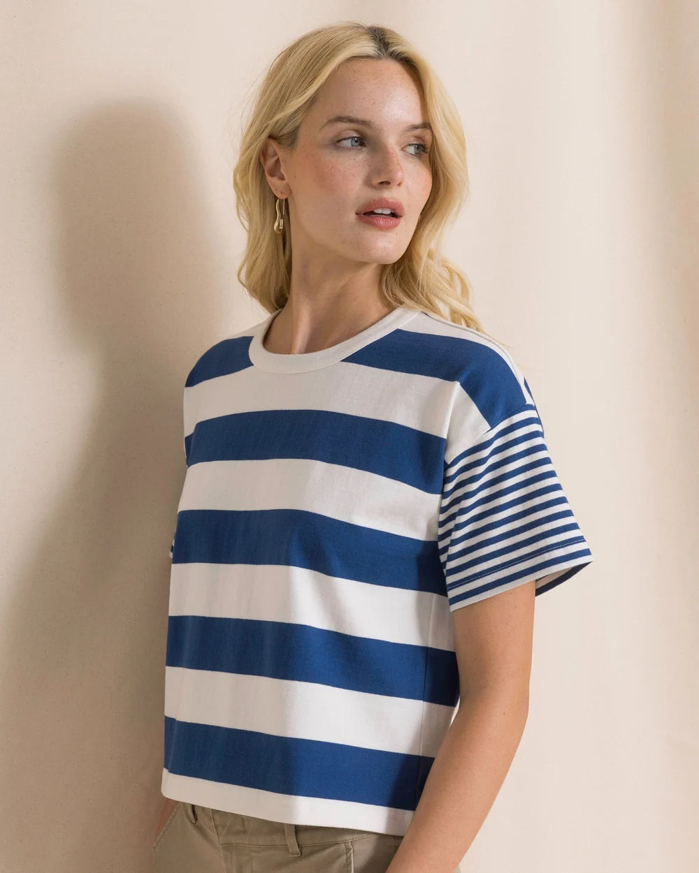 W Remi Mixed Stripe Boxy Tee - Nautical Blue