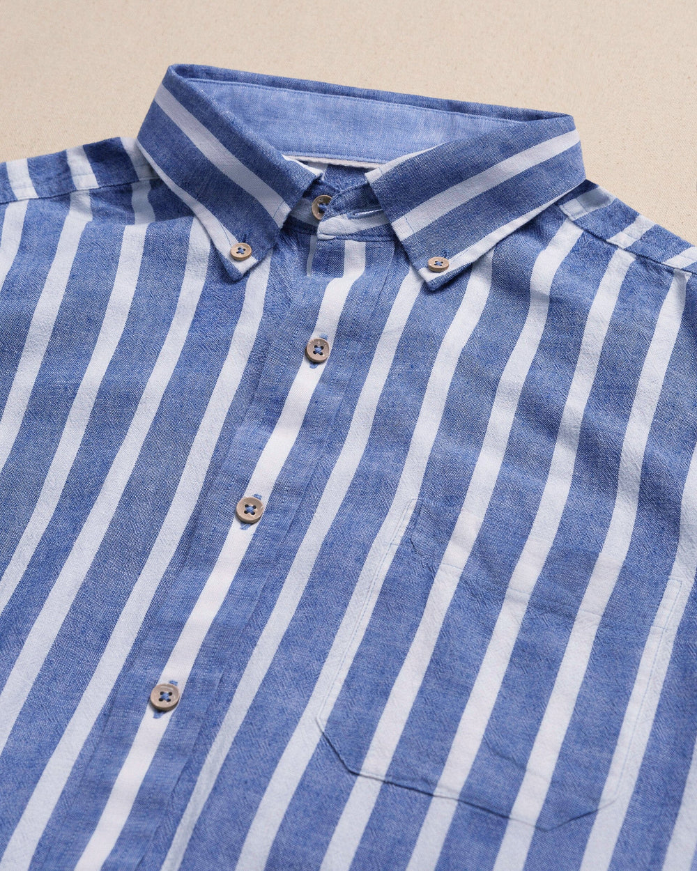 M SS Linen/RayonSeamark Stripe Spirtshirt-Tide Blue