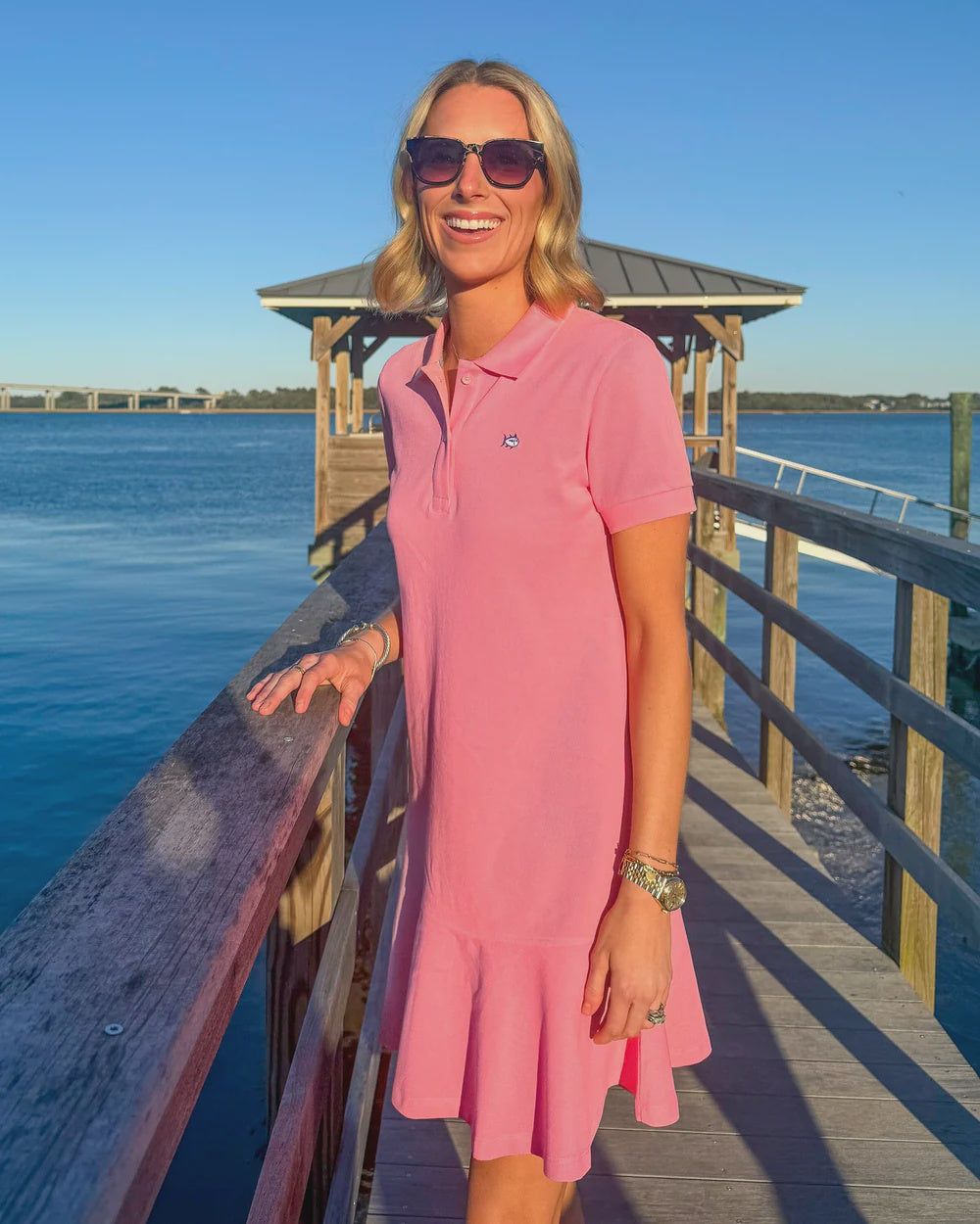 W Skipjack Dropwaist Polo Dress Sea Pink