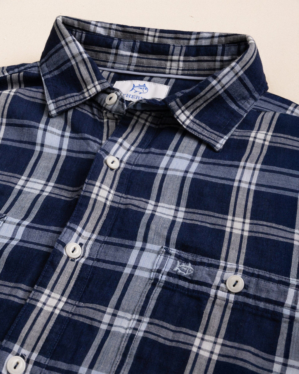 M LS Somerset Plaid Double Cloth Heather Sportshirt Dress Bule