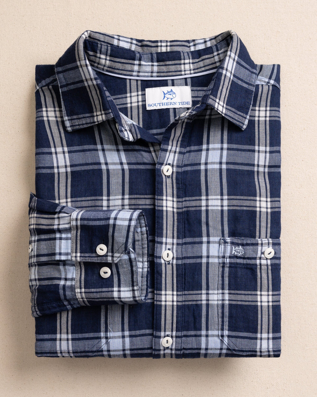 M LS Somerset Plaid Double Cloth Heather Sportshirt Dress Bule