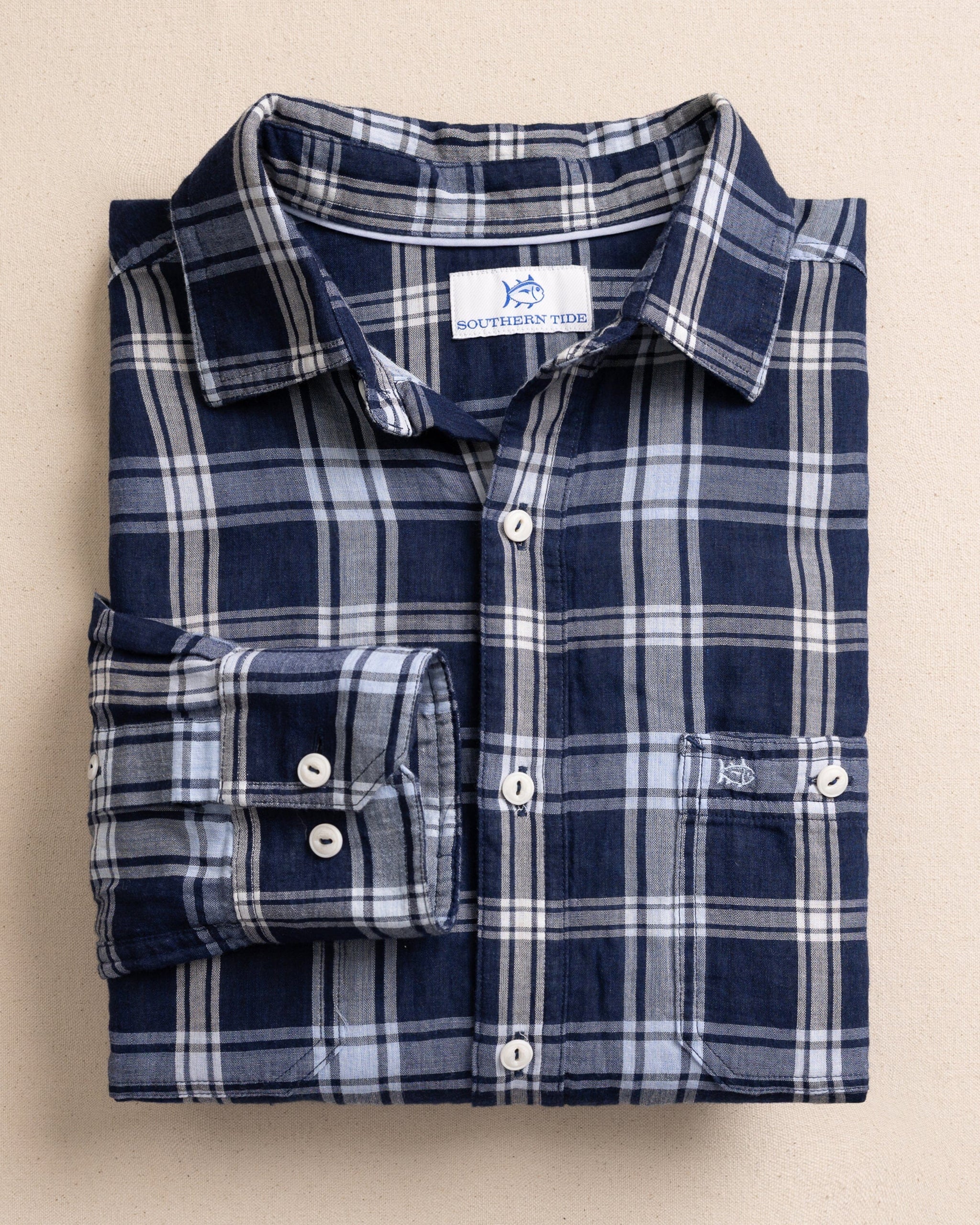 M LS Somerset Plaid Double Cloth Heather Sportshirt Dress Bule
