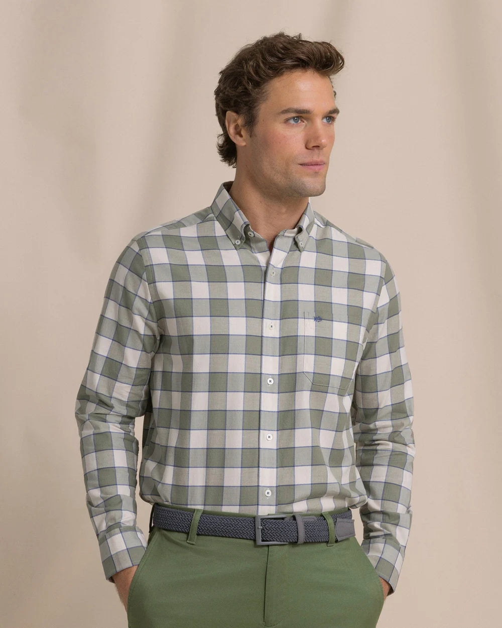 M LS SJ Sunny Cove Sportshirt-Heather Cedar Green